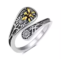 TOUPOP Sterling Silver Adjustable Thumb Spoon Rings Boho Antique Jewelry-style_name:14-Bee