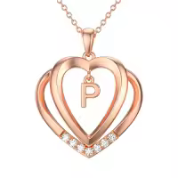 TOUPOP 925 Sterling Silver Moissanite Heart Letter Pendant Necklace-style_name:Rose Gold - P Initial