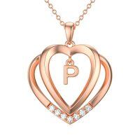 wholesale Heart Initial Necklace For Women 925 Sterling Silver Letter Pendant With Moissanite Personalized Charm Alphabet Jewelry Birthday Anniversary Mothers Day Christmas Gifts For Her Wife Girlfriend Mom -style_name:Rose Gold - P Initial