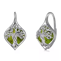 TOUPOP Sterling Silver Birthstone Tree Of Life Leverback Earrings Gifts For Women Teens Birthday-style_name:H-Aug.