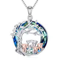 TOUPOP 925 Sterling Silver Tree Of Life Elephant Necklace For Mom Women-style_name:4 Elephants