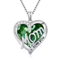 TOUPOP Sterling Silver Crystal Heart Necklace I Love You Mom Jewelry Gifts-color_name:08-August - Peridot