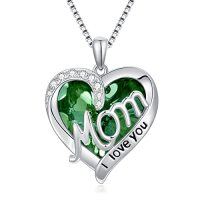 wholesale TOUPOP Gifts For Mom Sterling Silver Heart Crystal Necklace I Love You Mom Jewelry Anniversary Birthday Christmas Gifts For Women Mother Mama Grandma -color_name:08-August - Peridot