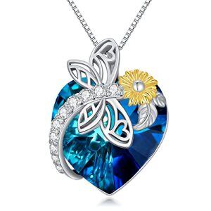 C-Dragonfly necklace with Sunflower-Blue Heart Crystal