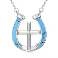 TOUPOP Sterling Silver Turquoise Horseshoe Necklace Western Cowgirl Jewelry Gift-style_name:Cross