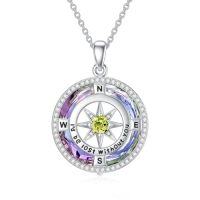 wholesale TOUPOP Birthstone Necklace Sterling Silver I'd Be Lost Without You Compass Pendant Necklaces With Crystal Women Birthday Anniversary Christmas Jewelry Gifts For Her Wife Grilfriend Mom Daughter -color_name:B-Purple Circle Crystal-08-Aug-Peridot