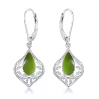 TOUPOP Sterling Silver Gemstone Filigree Teardrop Leverback Earrings-color_name:C-Peridot