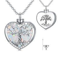 wholesale TOUPOP Tree Of Life Urn Necklaces For Ashes 925 Sterling Silver Heart Cremation Jewelry Memorial Keepsake Jewelry With Funnel Filler For Women Men -color_name:A-Heart Tree of Life-White Opal