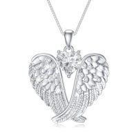 wholesale Birthstone Angel Wings Necklace 925 Sterling Silver Guardian Angel Necklace Pendant Birthstone Jewelry Birthday Christmas Gifts For Women -style_name:4-Apri-Diamond