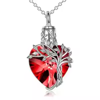 TOUPOP Sterling Silver Crystal Tree Of Life Urn Necklace For Ashes Memorial Gift-color_name:Red