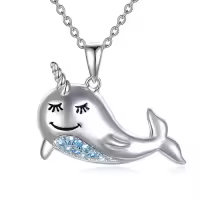 TOUPOP Sterling Silver Crystal Narwhal Necklace Tiny Whale Jewelry-color_name:Narwhal Necklace