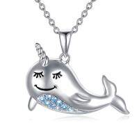 wholesale TOUPOP Narwhal Necklace Sterling Silver Crystal Narwhal Jewelry Tiny Silver Whale Necklace Love Gift For Women -color_name:Narwhal Necklace