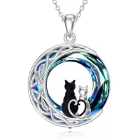 TOUPOP Sterling Silver Crysal Cat Necklace Pendant Gift-style_name:Two Cats