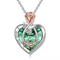 TOUPOP Sterling Silver Crystal I Love You Rose Flower Heart Necklace-color_name:08 Aug-Mom Necklace with Heart Crystal