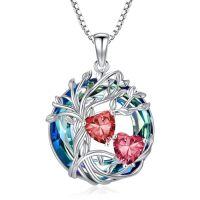 wholesale TOUPOP S925 Sterling Silver Family Celtic Tree Of Life Pendant Necklaces With 2 Heart Birthstone With Blue Austrian Crystal Jewelry Birthday Anniversary Christmas Gifts For Her Wife Girlfriend Mom (18k Real White Gold Filled) -color_name:01-07-Jan-Jul Birthstone