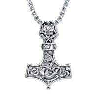 wholesale Viking Necklace For Men 925 Sterling Silver Viking Wolf/thors Hammer/vegvisir/tree Of Life/compass Pendant Norse Necklace Amulet Talisman Christmas Gifts For Him Her -style_name:B-Thors Hammer Necklace B