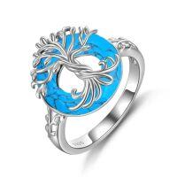 wholesale TOUPOP Tree Of Life Ring 925 Sterling Silver Family Tree Rings Crystal Jewelry Birthday Christmas Gifts For Women -ring_size:8,color_name:Turquoise