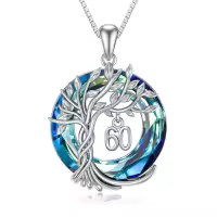 TOUPOP Sterling Silver Crystal Tree Of Life Necklace Gift For Women-style_name:60th-Blue Crystal