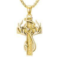 wholesale Cross Necklace For Men 925 Sterling Silver Cross Antler Fish Hook Necklace Pendant Deer Jewelry Birthday Christmas Hunting Religious Christian Gifts -style_name:5-Gold