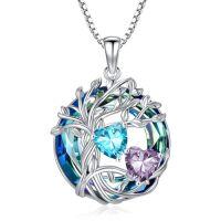 wholesale TOUPOP S925 Sterling Silver Family Celtic Tree Of Life Pendant Necklaces With 2 Heart Birthstone With Blue Austrian Crystal Jewelry Birthday Anniversary Christmas Gifts For Her Wife Girlfriend Mom (18k Real White Gold Filled) -color_name:03-06-Mar-Jun Birthstone