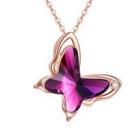 TOUPOP 14K Rose Gold Moissanite Crystal Butterfly Pendant Necklace-style_name:Butterfly Crystal