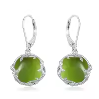 TOUPOP Sterling Silver Round Gemstone Filigree Bohemian Dangle Drop Earrings-color_name:Peridot
