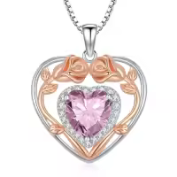 TOUPOP 925 Sterling Silver 12 Birthstone Heart Rose Pendant Necklace-color_name:10-Oct-Tourmaline