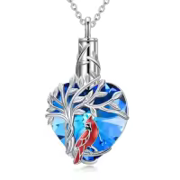 TOUPOP Sterling Silver Crystal Heart Tree Of Life Cremation Urn Necklace-style_name:Cardinal