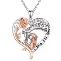 TOUPOP Sterling Silver Crystal Giraffe Necklace Charm Pendant-style_name:Heart-Rose Flower