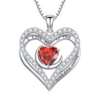 wholesale I Love You To The Moon And Back Necklaces For Women 925 Sterling Silver Double Heart Necklace With 12 Birthstone Jewelry Birthday Anniversary Mothers Day Christmas Gifts For Her Wife Girlfriend Mom -color_name:7-Jul-Ruby