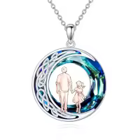 TOUPOP Sterling Silver Crystal Necklace For Daughter Gift From Dad-style_name:B-To My Daughter Necklace-Blue Crystal-Moon