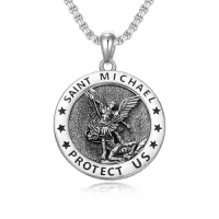 TOUPOP 925 Sterling Silver Stainless Steel Saint Medal Protection Necklace-style_name:A-St Michael Necklace A