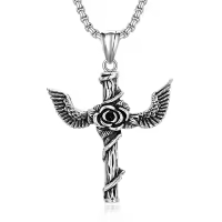 TOUPOP Stainless Steel Stone Skull Dragon Pendant Necklace for Men-style_name:cross Ⅱ