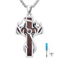 wholesale Cross Necklace For Men 925 Sterling Silver Cross Antler Fish Hook Necklace Pendant Deer Jewelry Birthday Christmas Hunting Religious Christian Gifts -style_name:8-Wood