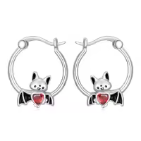 TOUPOP 925 Sterling Silver Hypoallergenic Panda Cat Bat Huggie Hoop Earrings-style_name:Bat