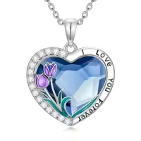 TOUPOP Sterling Silver Moonstone Purple Tulip Tree Of Life Pendant Necklace-style_name:03- Blue Crystal Tulip Necklace
