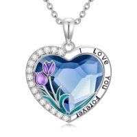 wholesale TOUPOP Purple Tulip Necklace 925 Sterling Silver Tree Of Life Tulips Flower Pendant Necklaces With Moonstone Crystal Jewelry Gifts For Women Her Wife Anniversary Birthday Gift -style_name:03- Blue Crystal Tulip Necklace