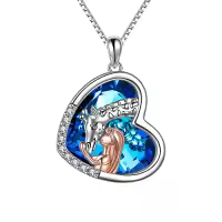 TOUPOP Sterling Silver Crystal Giraffe Necklace Charm Pendant Jewelry Gift-color_name:Style-3-Giraffe Necklace with Blue Heart Crystal
