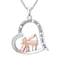wholesale TOUPOP Ballet/violin/cello/flute/piano/saxophone/accordion/harp Necklace For Women 925 Sterling Silver Ballet Instrument Pendant Jewelry Music Lover Christmas Christmas Gifts For Women -style_name:Pianist