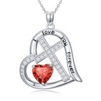 wholesale Cross Necklace For Women 925 Sterling Silver Heart Birthstone Necklaces Christian Jewelry Baptism Birthday Christmas Gifts For Women -color_name:07-July-Ruby