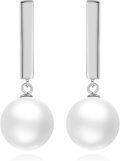 wholesale 925 Sterling Silver Round Pearl Long Bar Drop Earrings for Women -0-0