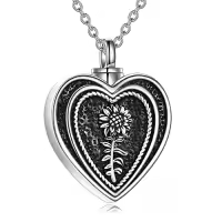 TOUPOP Sterling Silver & Stone Pendant Necklace For Women-style_name:Sunflower Heart Ashes Necklace