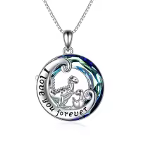 TOUPOP Sterling Silver Crystal Dinosaur Necklace Christmas Gift For Women-style_name:Dinosaur Necklace with Circle Crystal