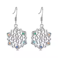 TOUPOP Sterling Silver Lotus Axolotl Hummingbird Sea Turtle Dangle Drop Earrings-style_name:Chakra Lotus