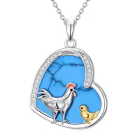 TOUPOP Stainless Steel Turquoise Flamingo Heart Necklace Christmas Gift-style_name:Chicken
