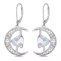 TOUPOP Sterling Silver Moonstone Celtic Moon And Star Earrings-color_name:10-October-Opal
