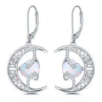 wholesale TOUPOP Moon Birthstone Earrings 925 Sterling Silver Celtic Moon And Star Earrings Jewelry Birthday Christmas Gifts For Women Her -color_name:10-October-Opal