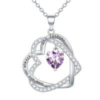 wholesale TOUPOP Heart Birthstone Pendant Necklace 925 Sterling Silver Double Heart Love Jewelry Birthday Christmas Gifts For Women Her Wife Girlfriend Mom -color_name:06-June-Alexandrite