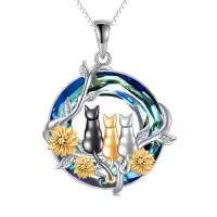 TOUPOP Sterling Silver Blue Crystal 1 2 3 Cats Rose Flower Necklace Gift-style_name:3 Cat-sunflower