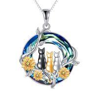 wholesale TOUPOP Cat Gifts For Cat Lovers 1 2 3 Cats Necklace 925 Sterling Silver Rose Flower Blue Crystal Jewelry Birthday Christmas Gifts For Women Her Mom -style_name:3 Cat-sunflower